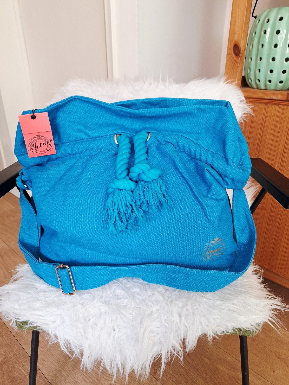 Grote canvas schoudertas merk Antichic, Ophalen of Verzenden, Nieuw, Blauw
