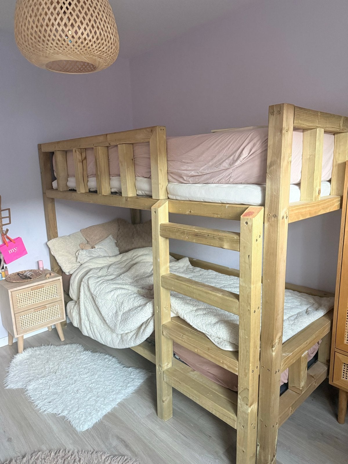 Stevig houten stapelbed met lattenbodems, Gebruikt, 90 cm, 160 tot 180 cm, Tweepersoons