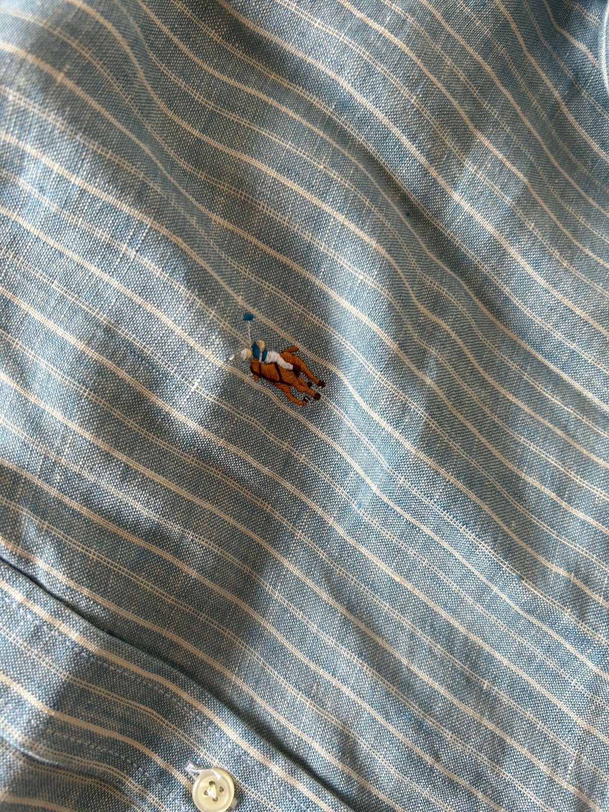 Ralph lauren linnen blouse gestreept lichtblauw maat M, Ophalen of Verzenden, Nieuw, Blauw, Halswijdte 39/40 (M)