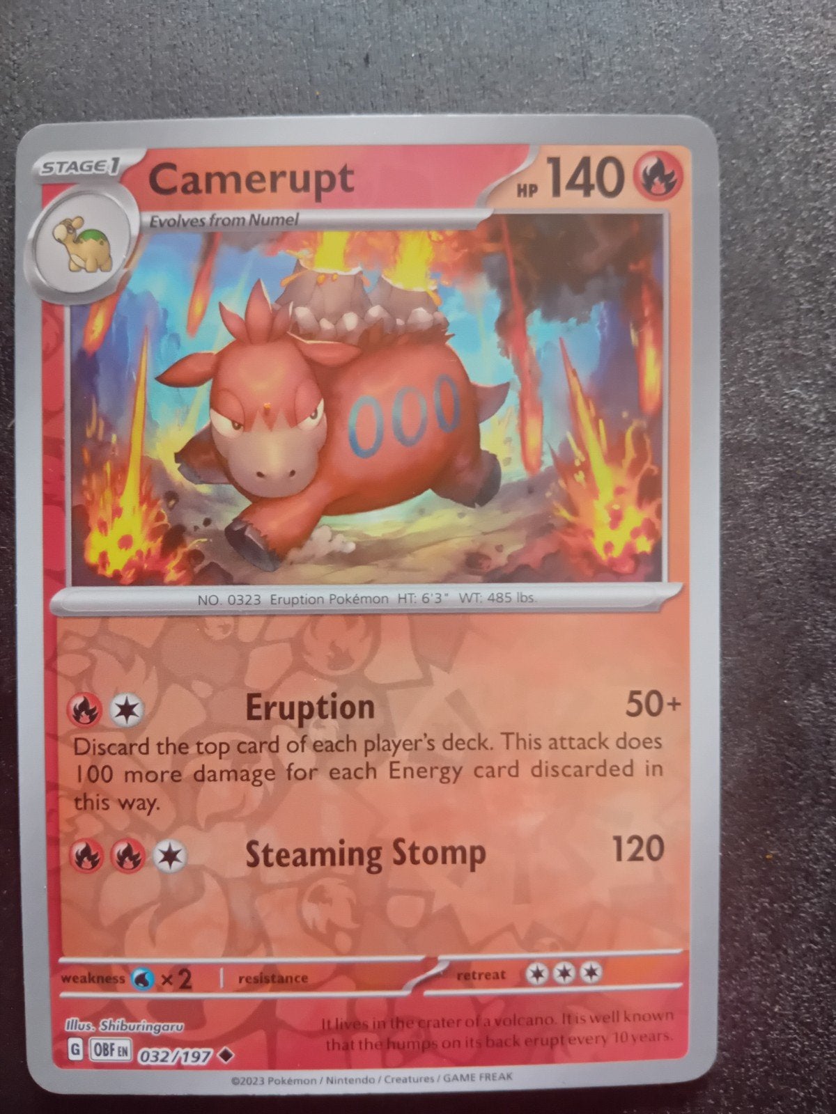 Pokémon Kaart Camerupt 032/197 OBFEIN, Ophalen of Verzenden, Zo goed als nieuw, Losse kaart