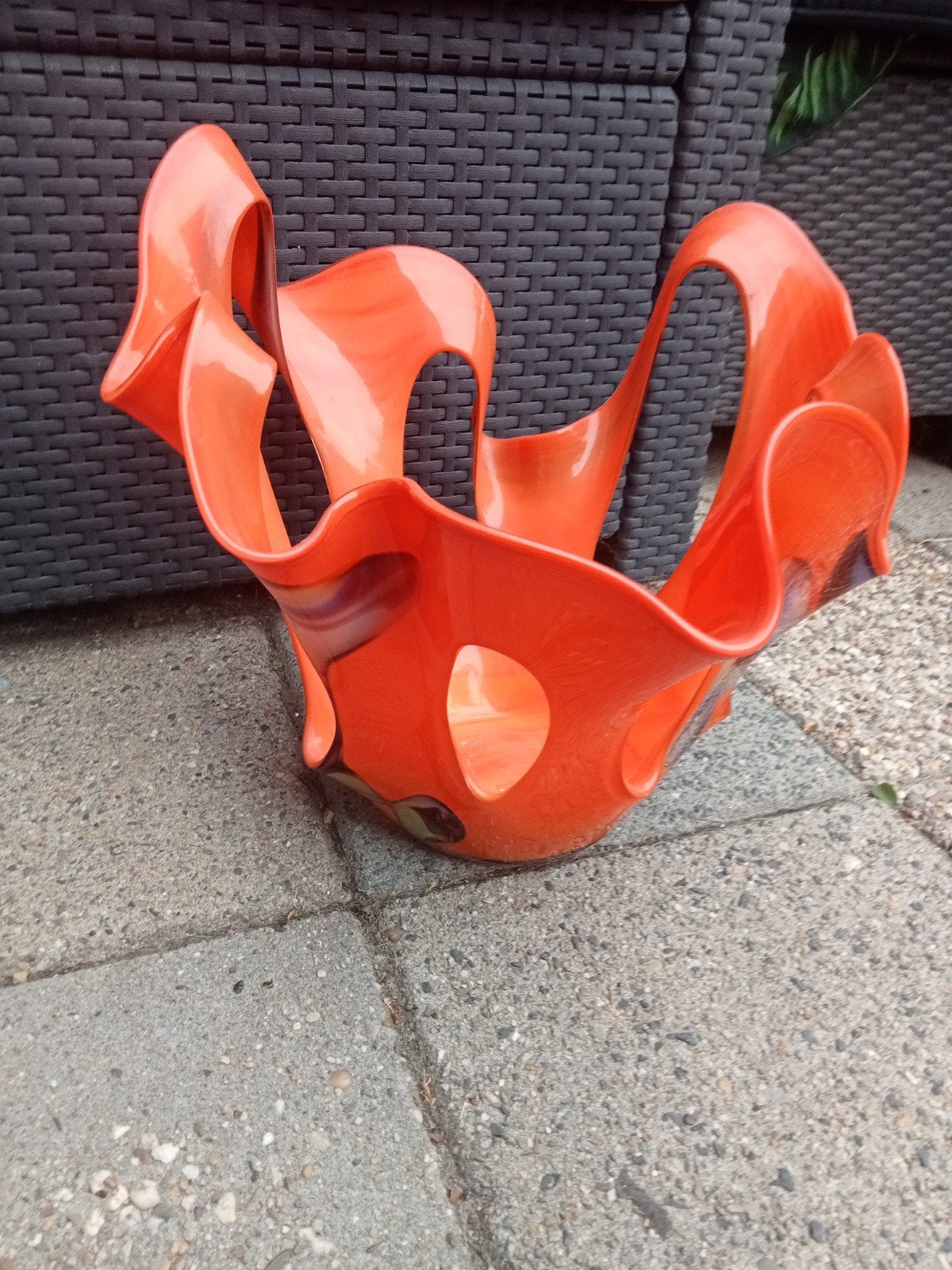 oranje glazen vaas/schaal, uniek design, Antiek en Kunst, Antiek | Vazen, Ophalen