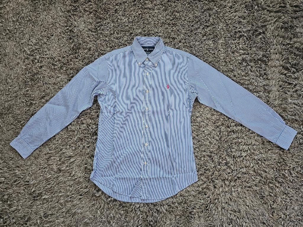Ralph Lauren Custom Fit Overhemd Blauw Gestreept maat S, Halswijdte 38 (S) of kleiner, Ralph Lauren, Zo goed als nieuw, Verzenden