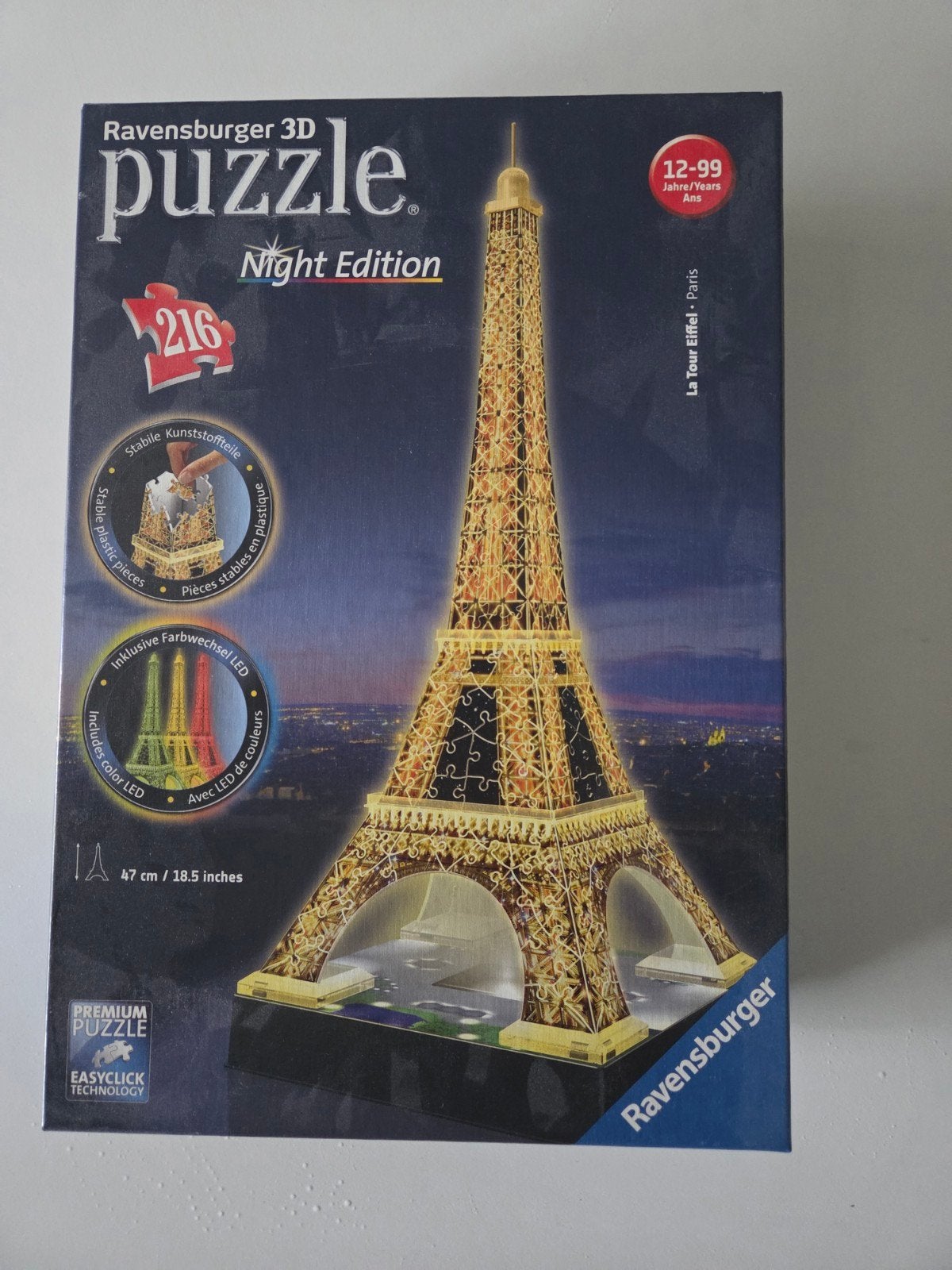 Ravensburger 3D Puzzel Eiffeltoren Night Edition 216 stukjes, Ophalen of Verzenden, 500 t/m 1500 stukjes, Nieuw, Rubik's of 3D-puzzel