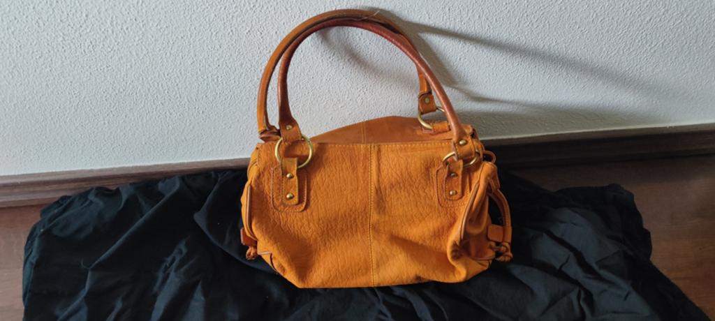 Leren cognac tas, Ophalen, Bruin, 40 tot 60 cm, Minder dan 35 cm