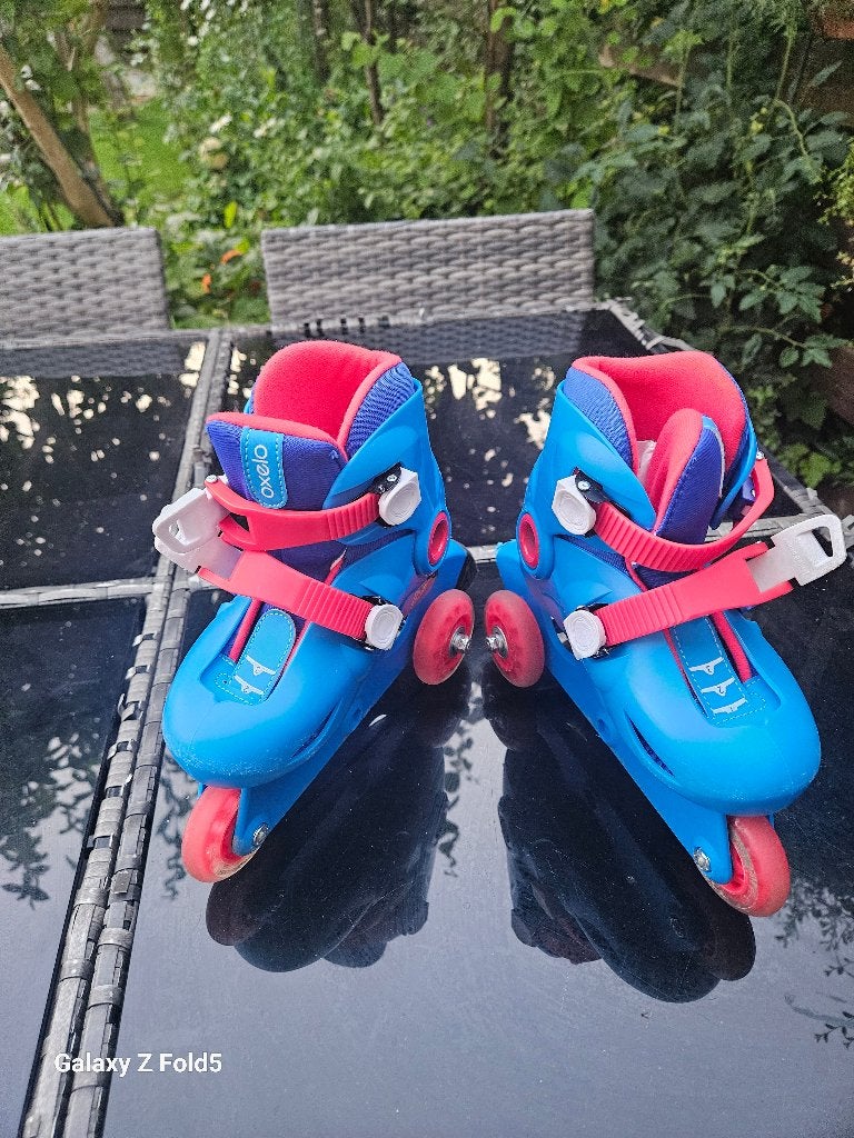 OXELO Kinderskates Play3 blauw Met Gratis beschermers, Ophalen, Verstelbaar, Kinderen, Zo goed als nieuw