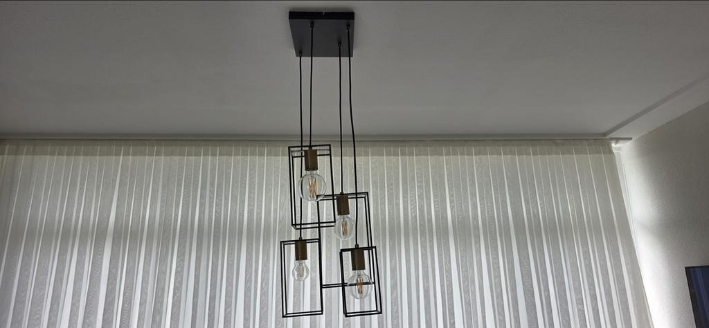 Moderne hanglamp met 4 lichtpunten - Zwart metaal, Huis en Inrichting, Lampen | Hanglampen, Ophalen, Zo goed als nieuw, Metaal