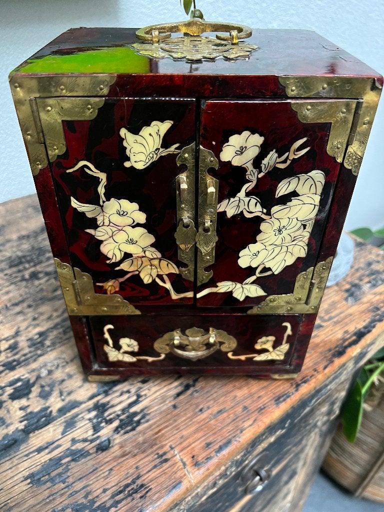 Chinese sieraden juwelen kist kastje parelmoer ingelegd, Hout, Handgemaakt, Doos, Ophalen of Verzenden