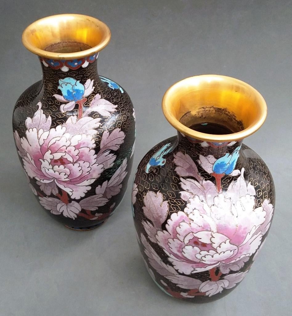 20 ste eeuwse Paar Mooie Chinese Cloisonné Vazen Vaas, Antiek en Kunst, Ophalen of Verzenden