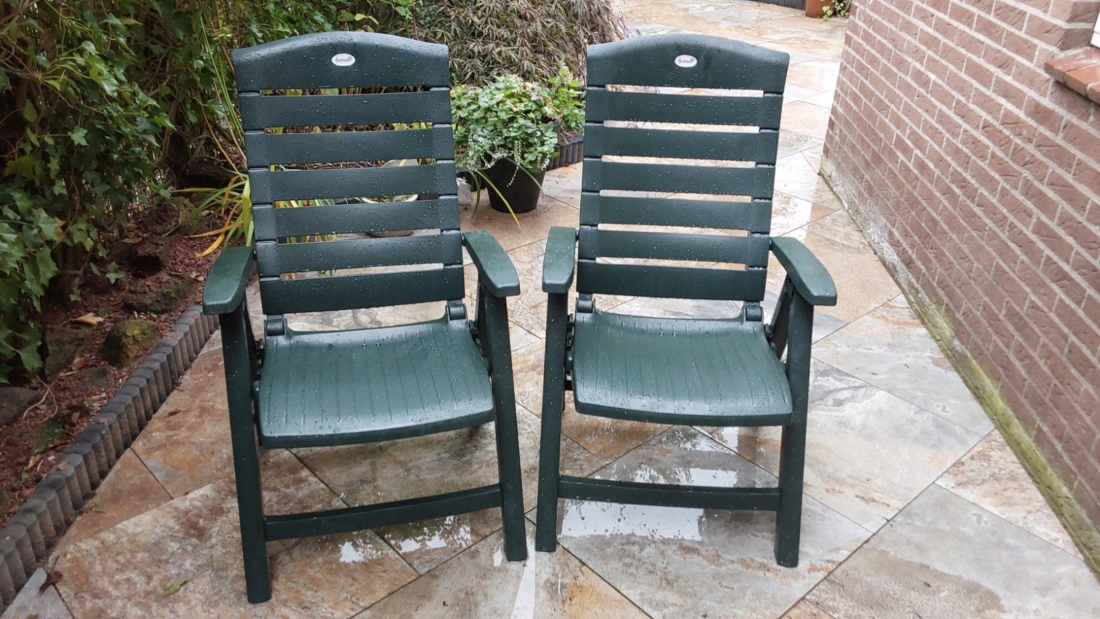 2x Hartman groene verstelbare tuinstoelen van kunststof, Ophalen, Gebruikt, Kunststof, Verstelbaar