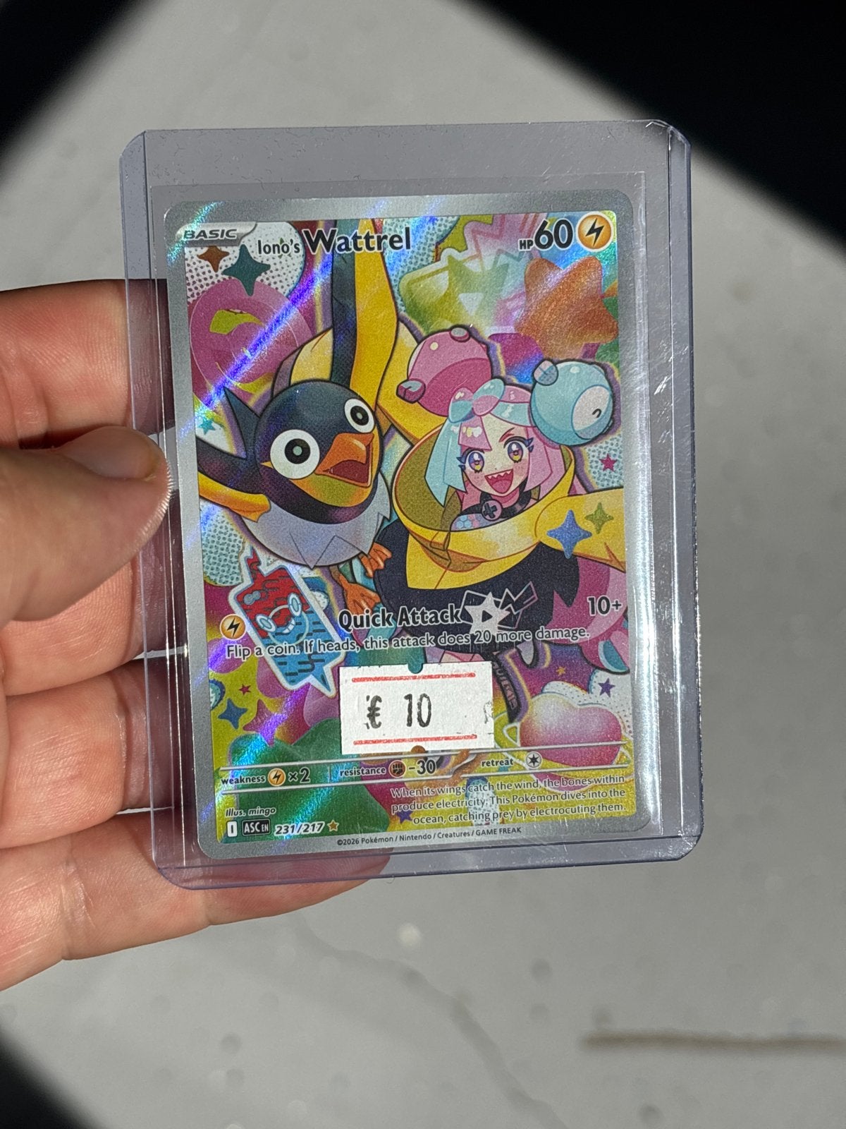 Iono's Wattrel 231/197 ASC Heroes Pokemon Kaart, Ophalen of Verzenden, Zo goed als nieuw, Losse kaart, Foil