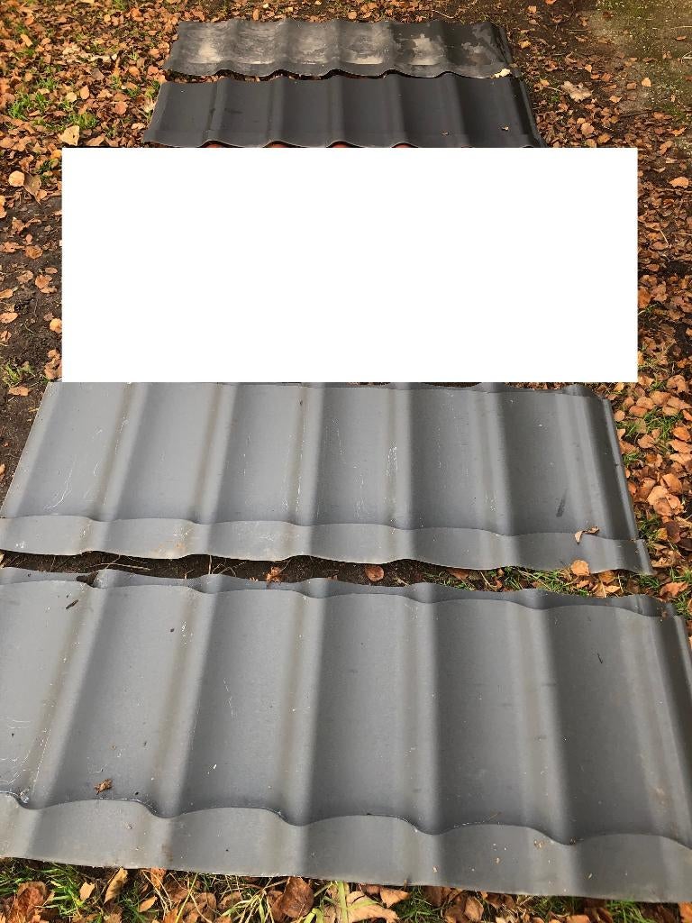 4 kleine dakpanplaten voor houtstek afdakje of kippenhok, Zwart, Zo goed als nieuw, Minder dan 5 m², Metaal