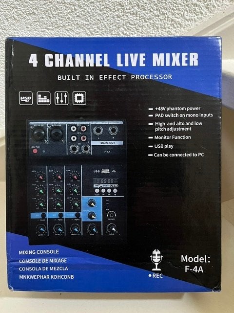 F-4A PROFESSIONELE DRAADLOZE 4 KANAALS AUDIO MIXER.BLUETOOTH, Muziek en Instrumenten, Mengpanelen, Ophalen of Verzenden, Zo goed als nieuw
