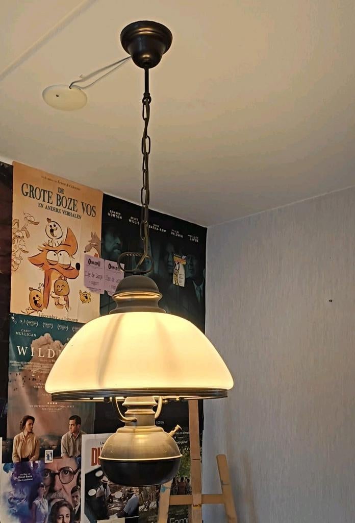 Vintage hanglamp met melkwit glas, Ophalen of Verzenden