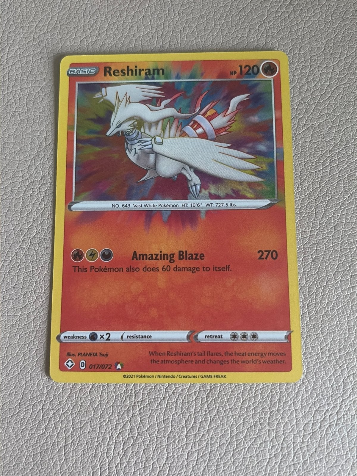 Reshiram 017/072 Shining Fates Pokémon Kaart, Ophalen of Verzenden, Zo goed als nieuw, Losse kaart