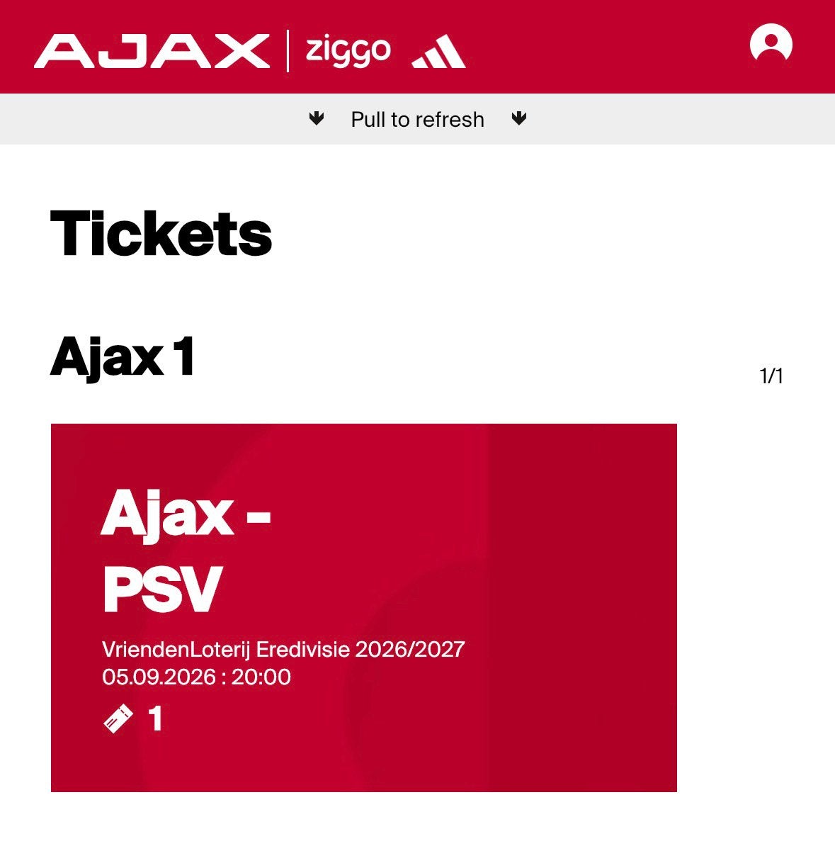 AJAX - PSV 1 TICKET VAK 425, Tickets en Kaartjes, Losse kaart, Eén persoon, September, Europa of Champions League