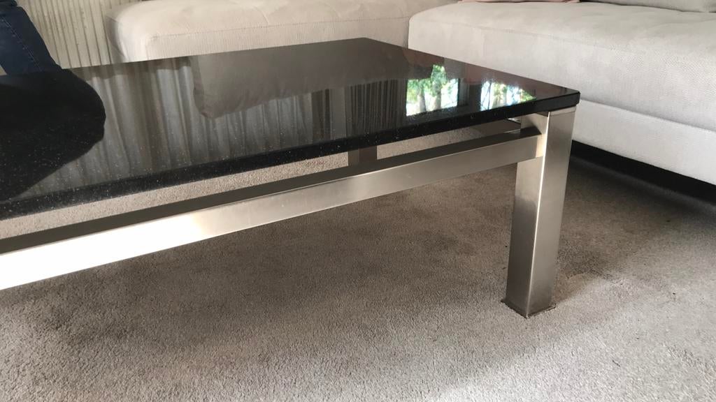 Salontafel rvs onderstel, blad zwart graniet, Ophalen, Overige materialen, 100 tot 150 cm, 50 tot 100 cm