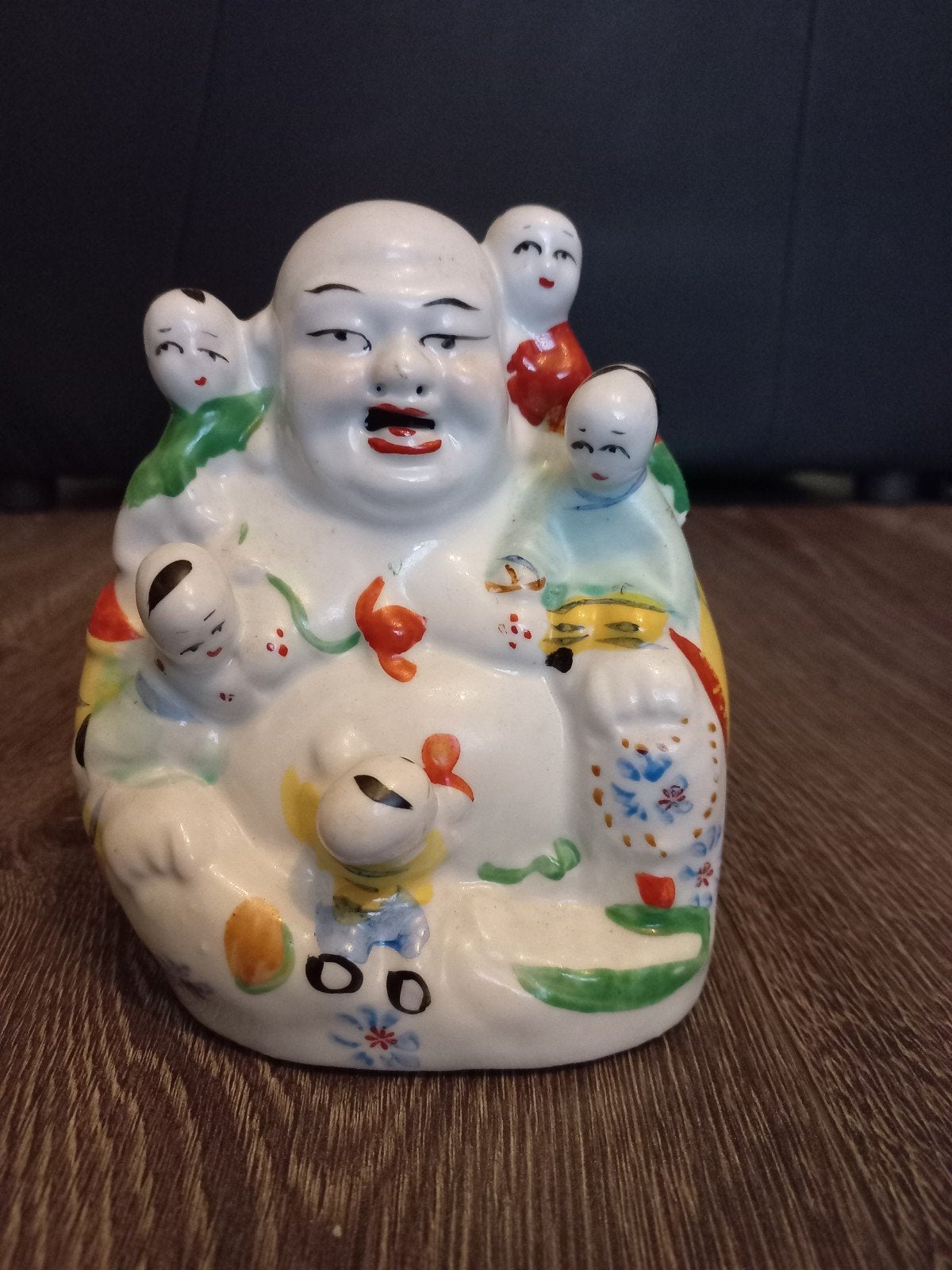 Lachende Boeddha met kinderen - Geluksbeeldje, Ophalen of Verzenden, Gebruikt, Meerkleurig, 15 cm