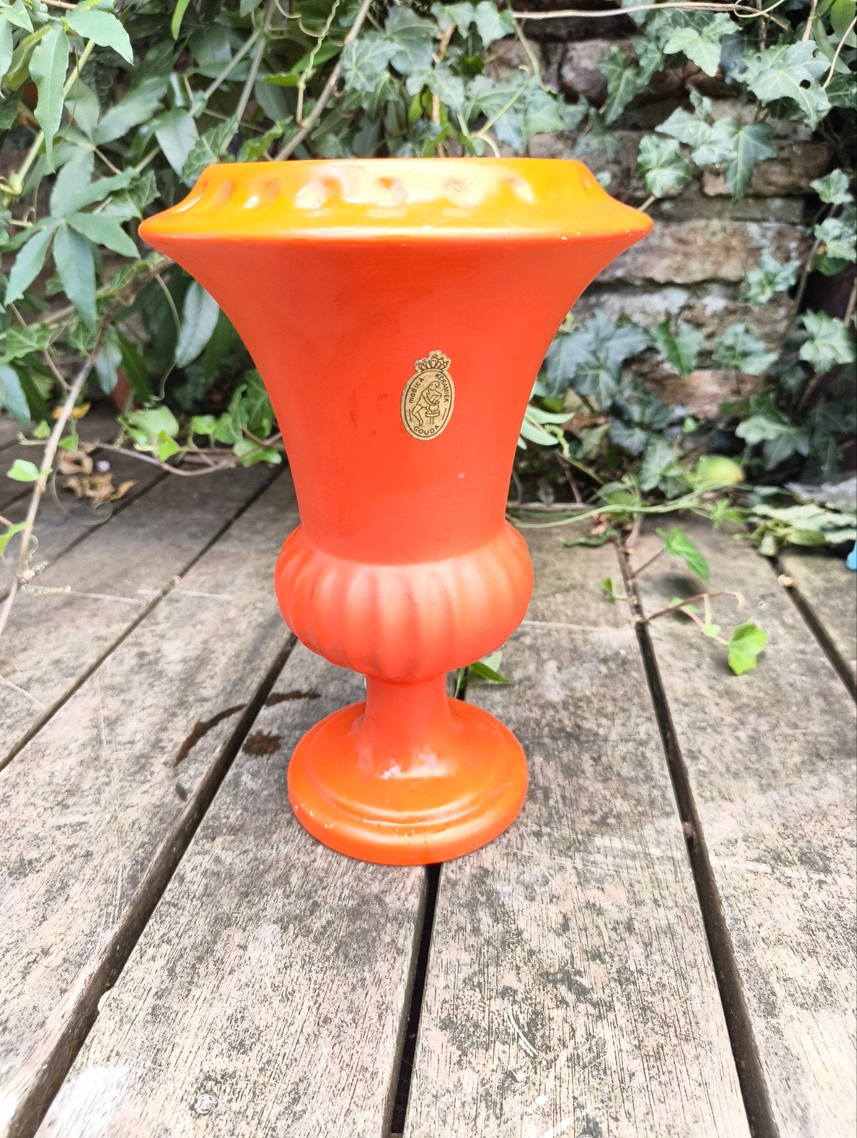 Vintage Modica Keramiek Gouda Oranje Vaas, Ophalen of Verzenden