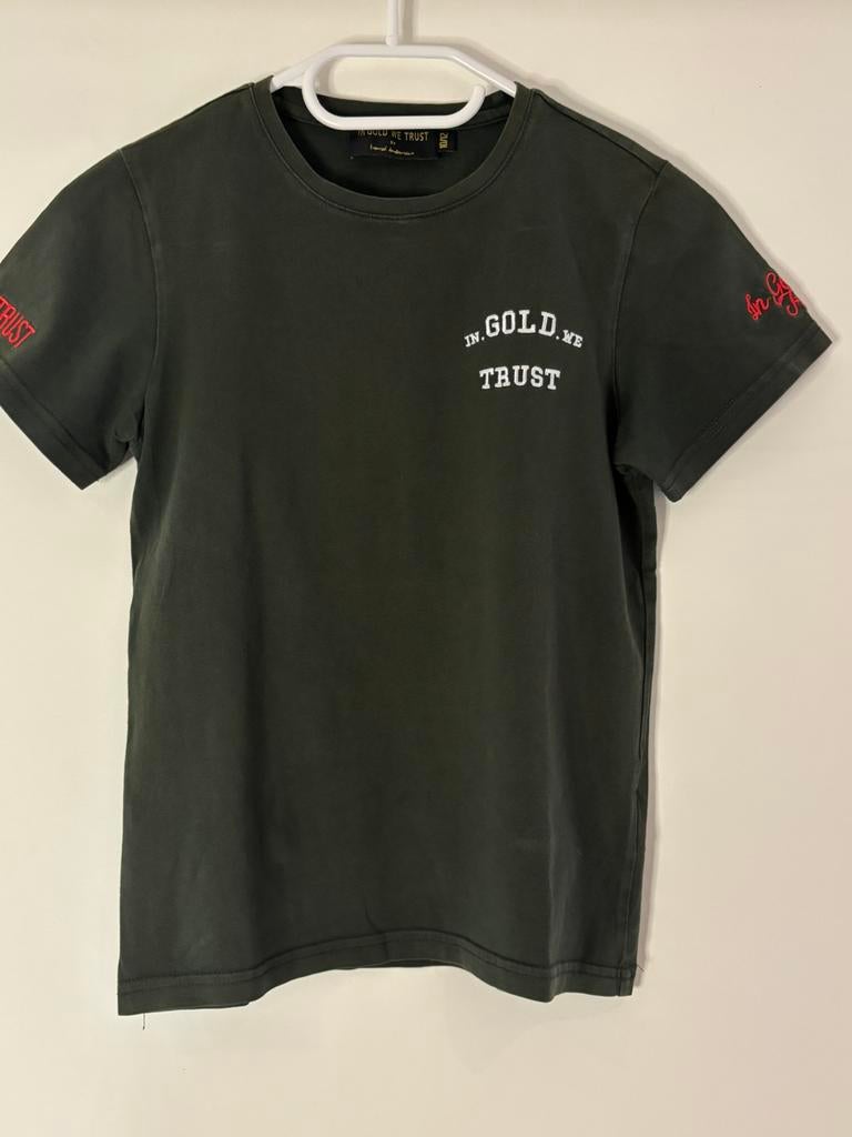 In gold we trust shirt met leuke achterkant 10/12 jaar, Ophalen of Verzenden, Zo goed als nieuw, Jongen, Shirt of Longsleeve