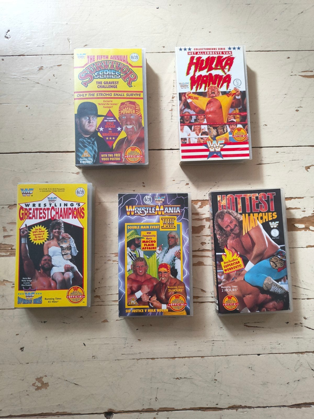 5 WWF VHS banden - Hulk Hogan, Randy Savage, Ultimate War, Cd's en Dvd's, Overige genres, Ophalen of Verzenden, Vanaf 6 jaar, VHS