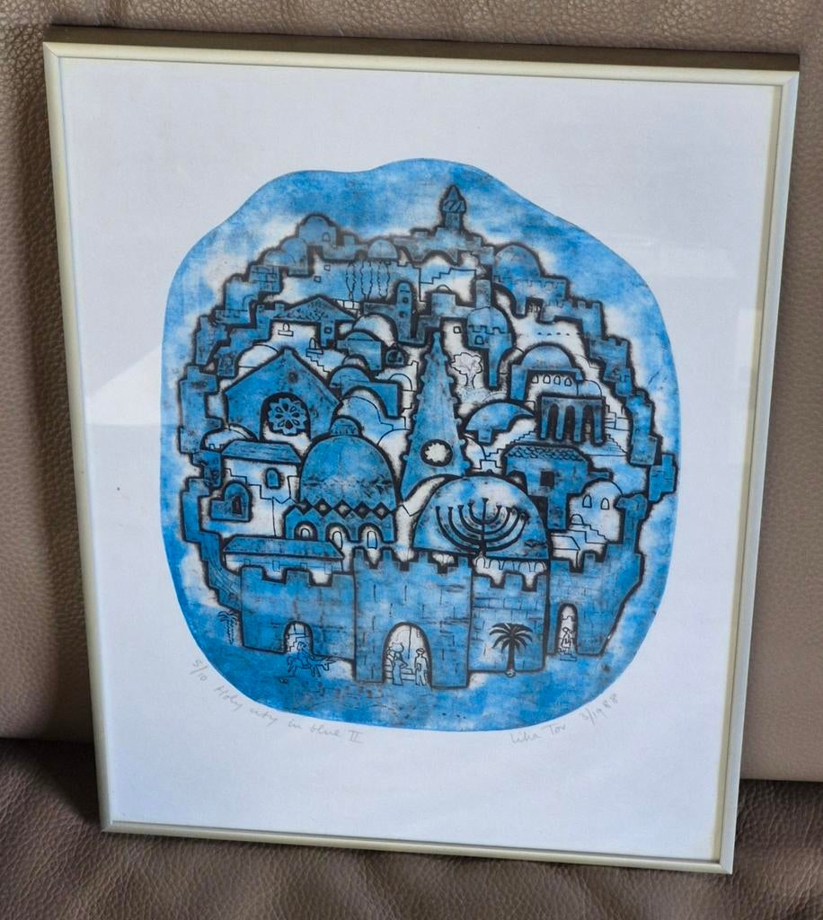 Collagraph van Lika Tov 5/10 Holy city in blue II 1988, Ophalen