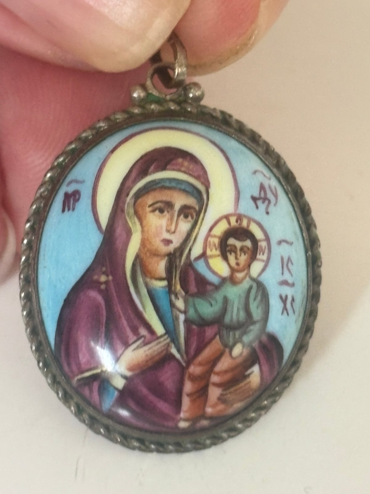 Antiek hanger icoon ikoon Rusland maria Jezus, Antiek en Kunst, Antiek | Religie, Ophalen of Verzenden