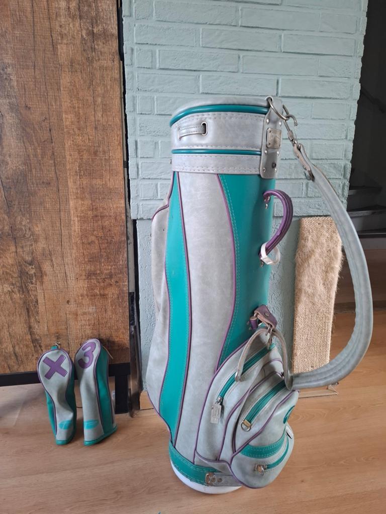 Gebruikte golftas met club beschermers - Groen, paars, grijs, Ophalen, Gebruikt, Tas, Overige merken