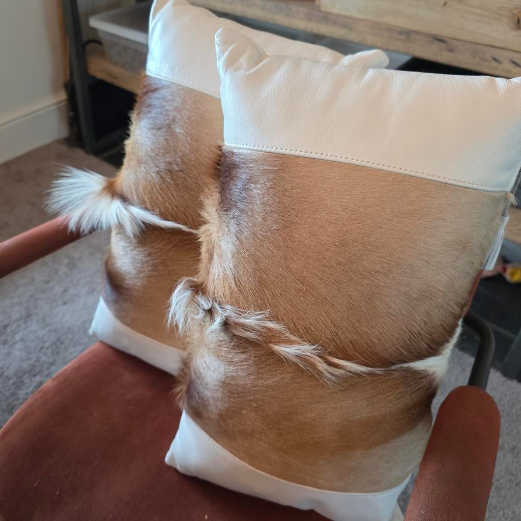 Luxe FSP Collection Springbok Kussenset handgemaakt., Huis en Inrichting, Woonaccessoires | Kussens, Zo goed als nieuw, Wit, Rechthoekig