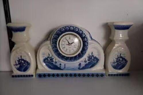 Schouwklok Delfts blauw met vazen, Antiek en Kunst, Ophalen