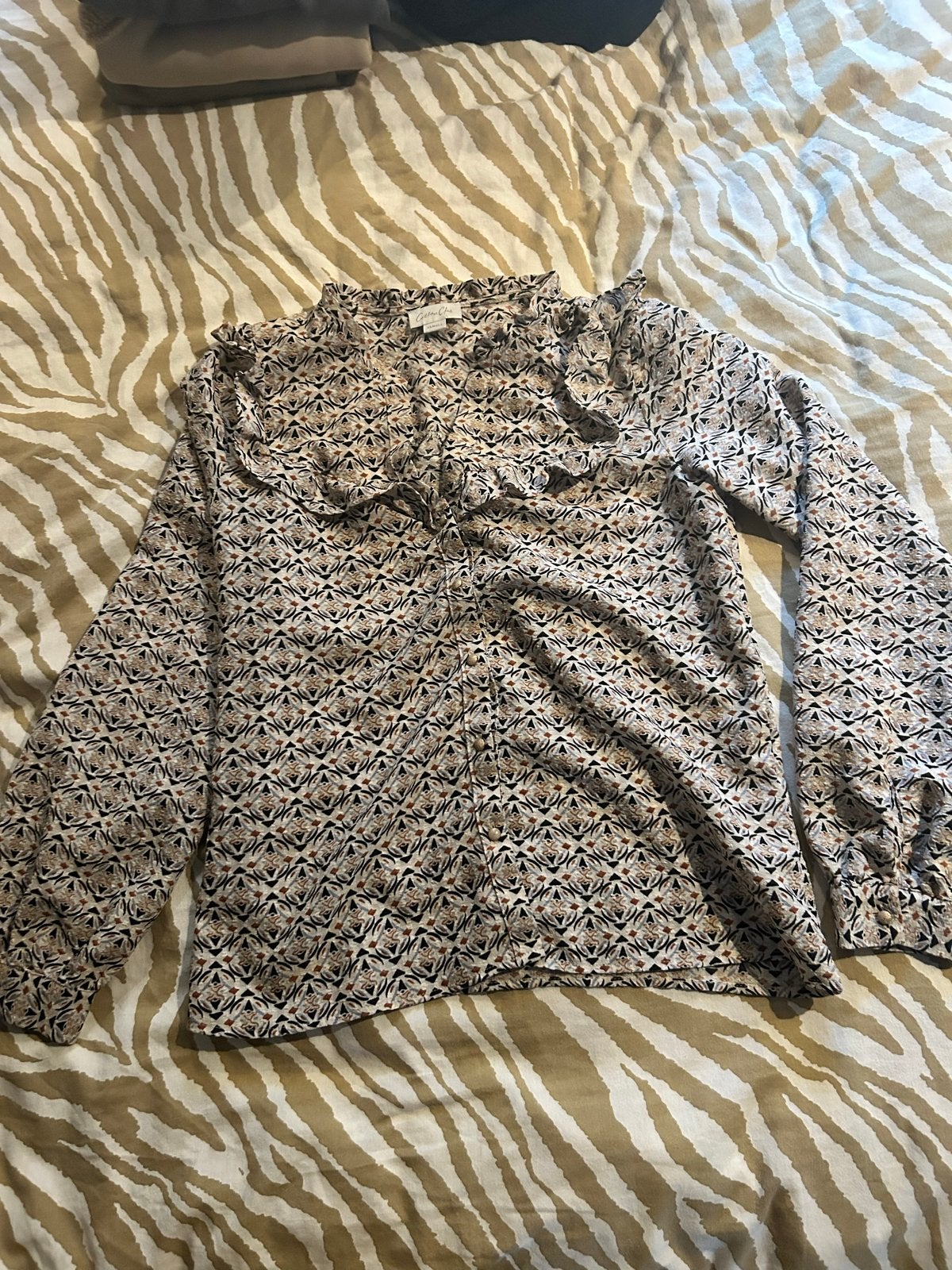 Cotton Club Blouse met print en ruches, Ophalen of Verzenden, Zo goed als nieuw, Maat 34 (XS) of kleiner, Meerkleurig