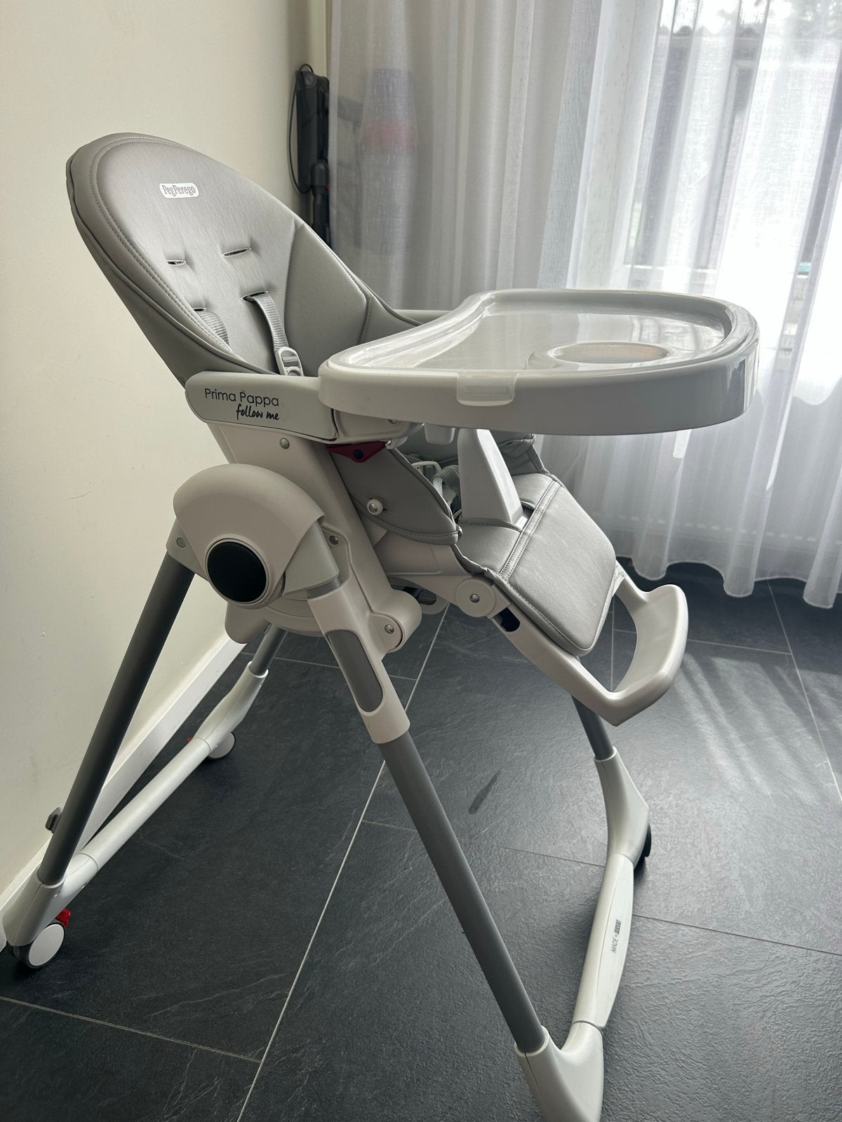 Peg Perego Prima Pappa Follow Me Kinderstoel Grijs, Ophalen, Zo goed als nieuw, Inklapstoel, Afneembaar eetblad