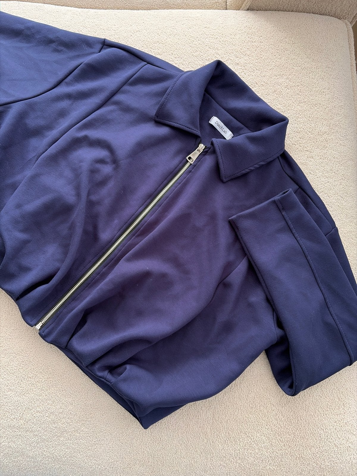 Dutch Lab Donkerblauwe bomberjack met rits, Verzenden, Zo goed als nieuw, Maat 38/40 (M), Blauw