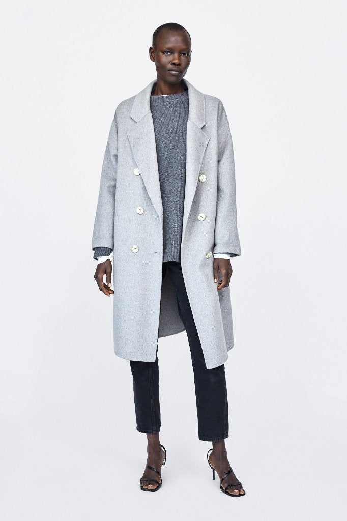 Zara grijs double-breasted oversized wollen mantel maat XS, Zara, Nieuw, Ophalen of Verzenden, Maat 34 (XS) of kleiner