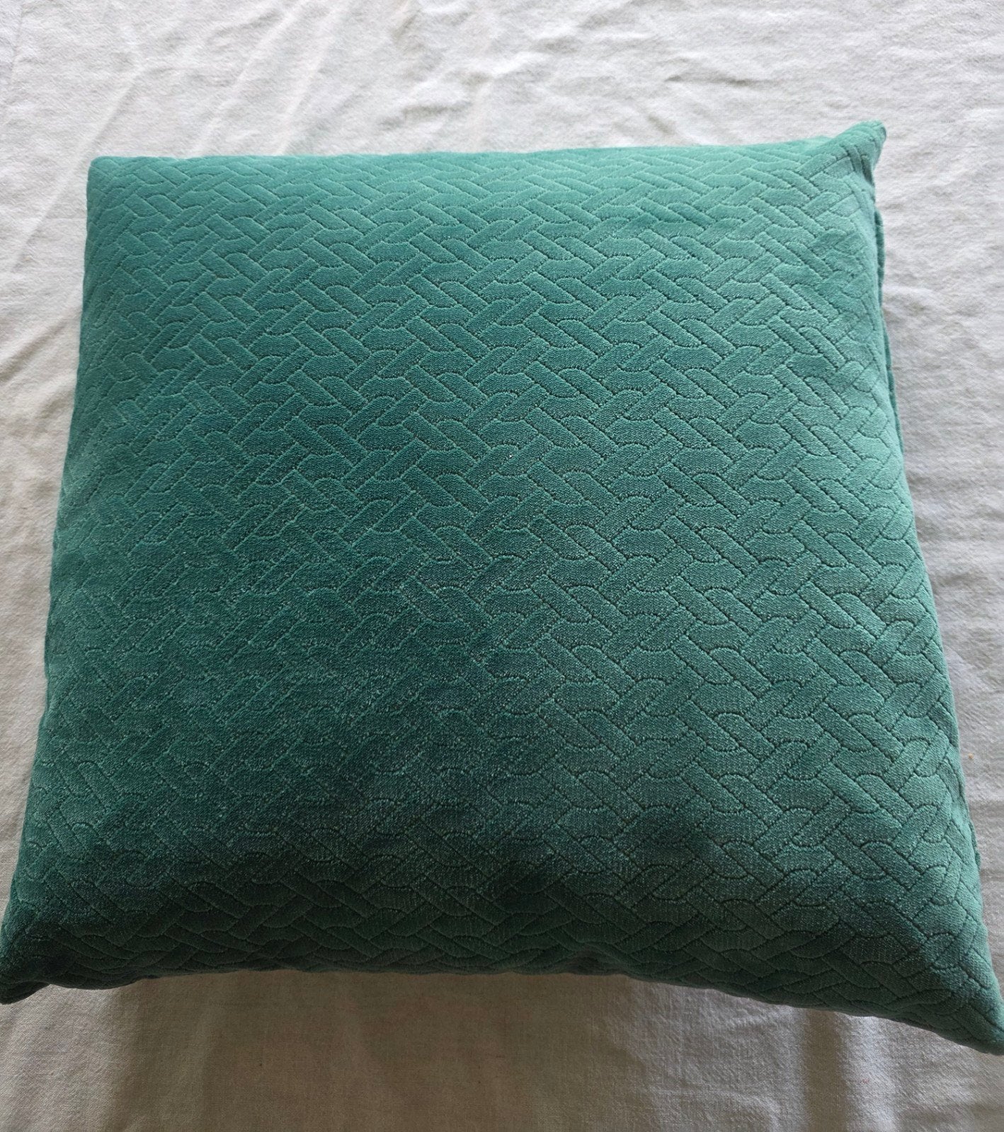 kussen met veren binnen kussen 45x45cm blauw/groen z.g.a.n, Blauw, Inclusief binnenkussen, Vierkant, Ophalen of Verzenden
