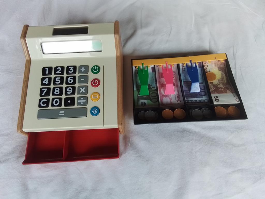 Houten speelgoed kassa met papiergeld en muntjes, Ophalen of Verzenden