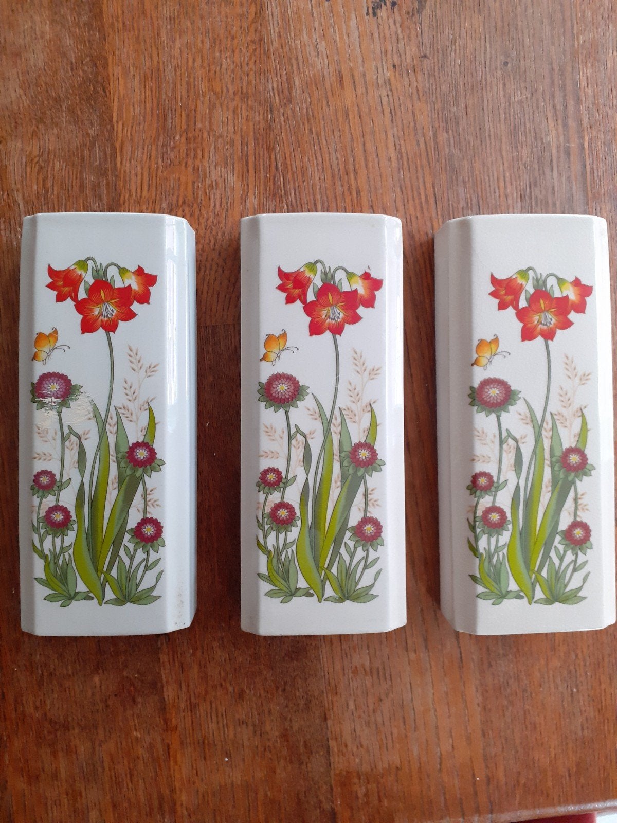 Set van 3 vintage radiator bakjes met bloemmotief, Ophalen, Vintage, Gebruikt, Meerkleurig