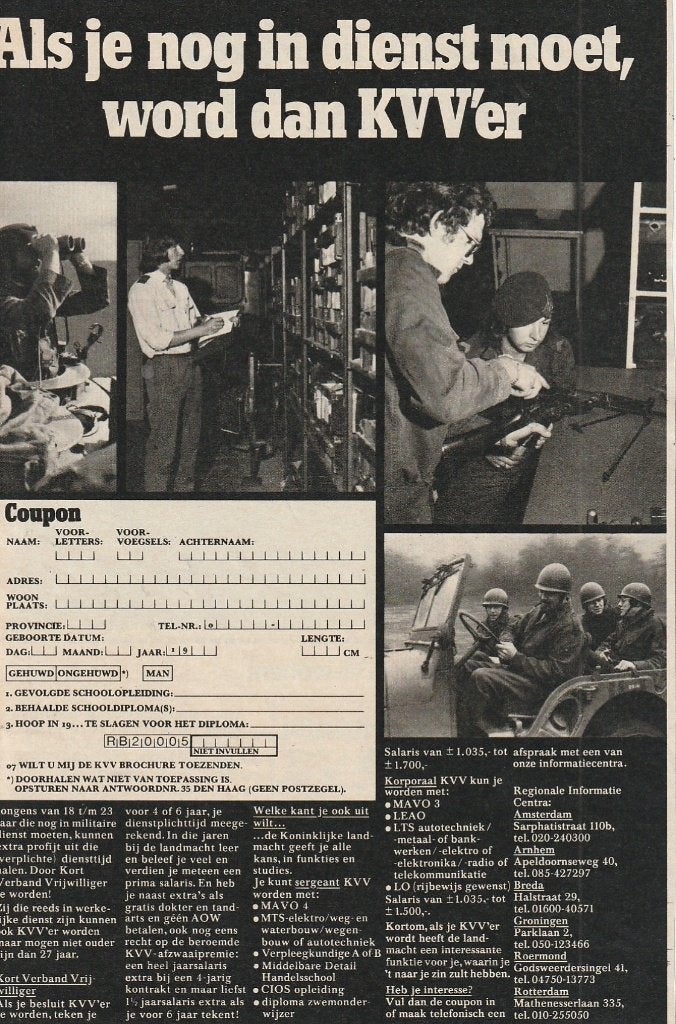 Retro reclame 1975 Koninklijke Landmacht word KVV'er, Verzenden, Overige typen