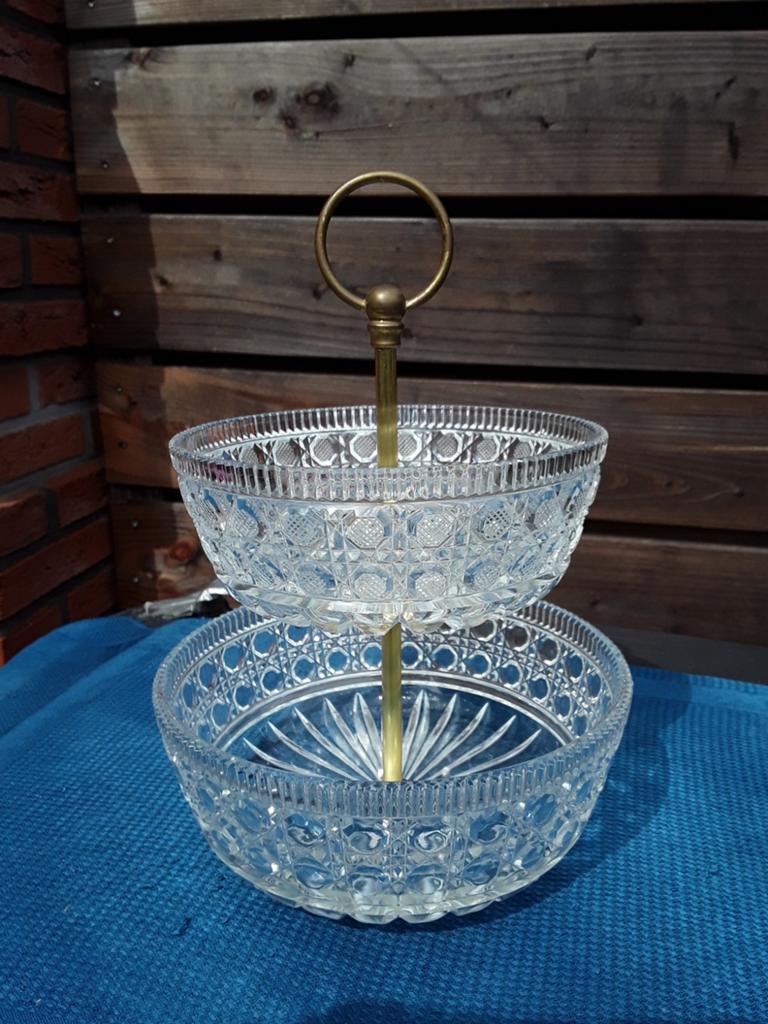 Antiek dubbelschaal 18x15cm kristal die klinkt als een klok, Ophalen of Verzenden