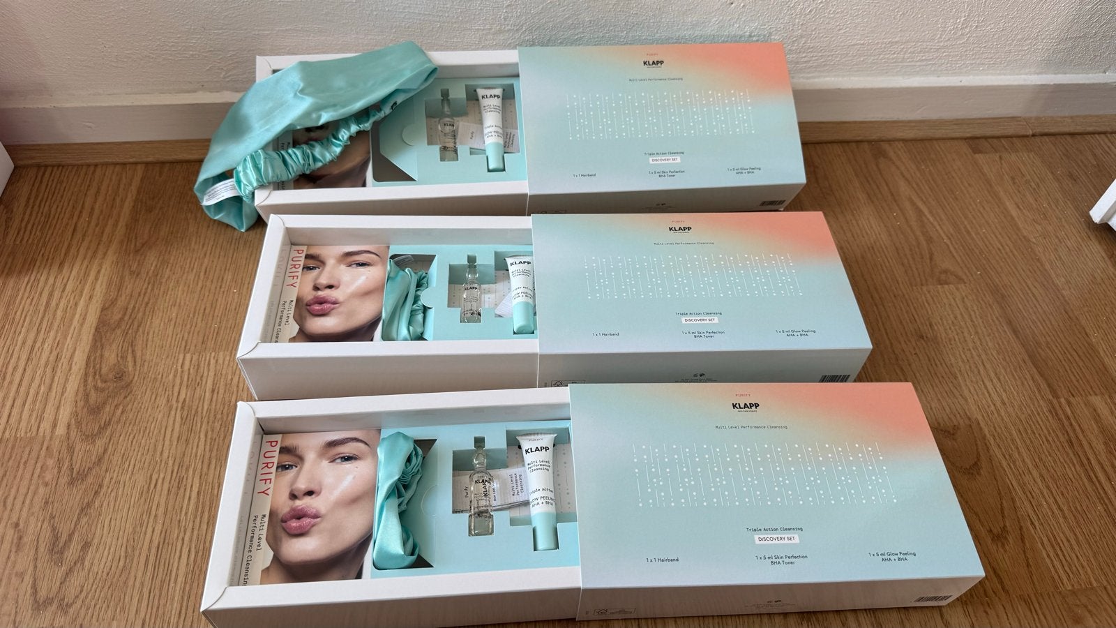 3x Klapp Purify Discovery Set met haarband, Ophalen of Verzenden, Nieuw, Gehele gezicht, Reiniging