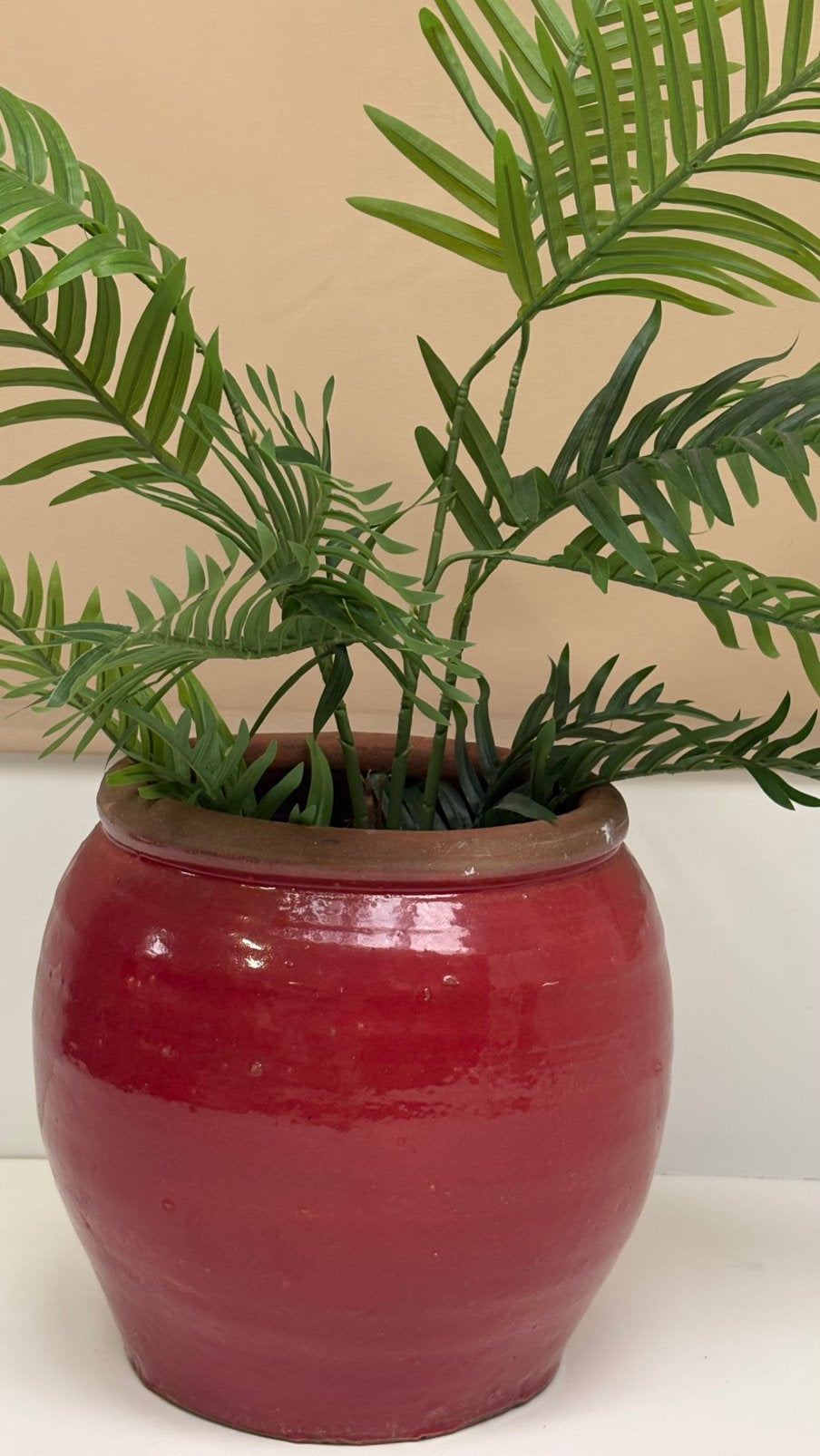 Grote vintage bolle geglazuurde keramieken bloem planten pot, Tuin en Terras, Bloempotten, Vintage, Zo goed als nieuw, Minder dan 40 cm