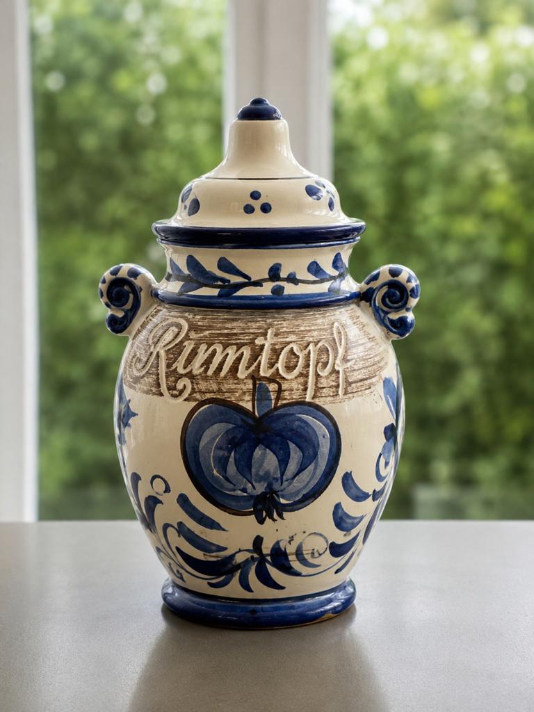 Vintage Rumtopf Pot - Blauw en Wit Keramiek, Ophalen