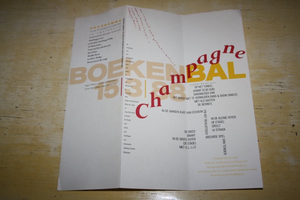 Programma Boekenbal 1988 Melle Hammer Uitnodiging, Boeken, Boekenweekgeschenken, Ophalen of Verzenden, Zo goed als nieuw