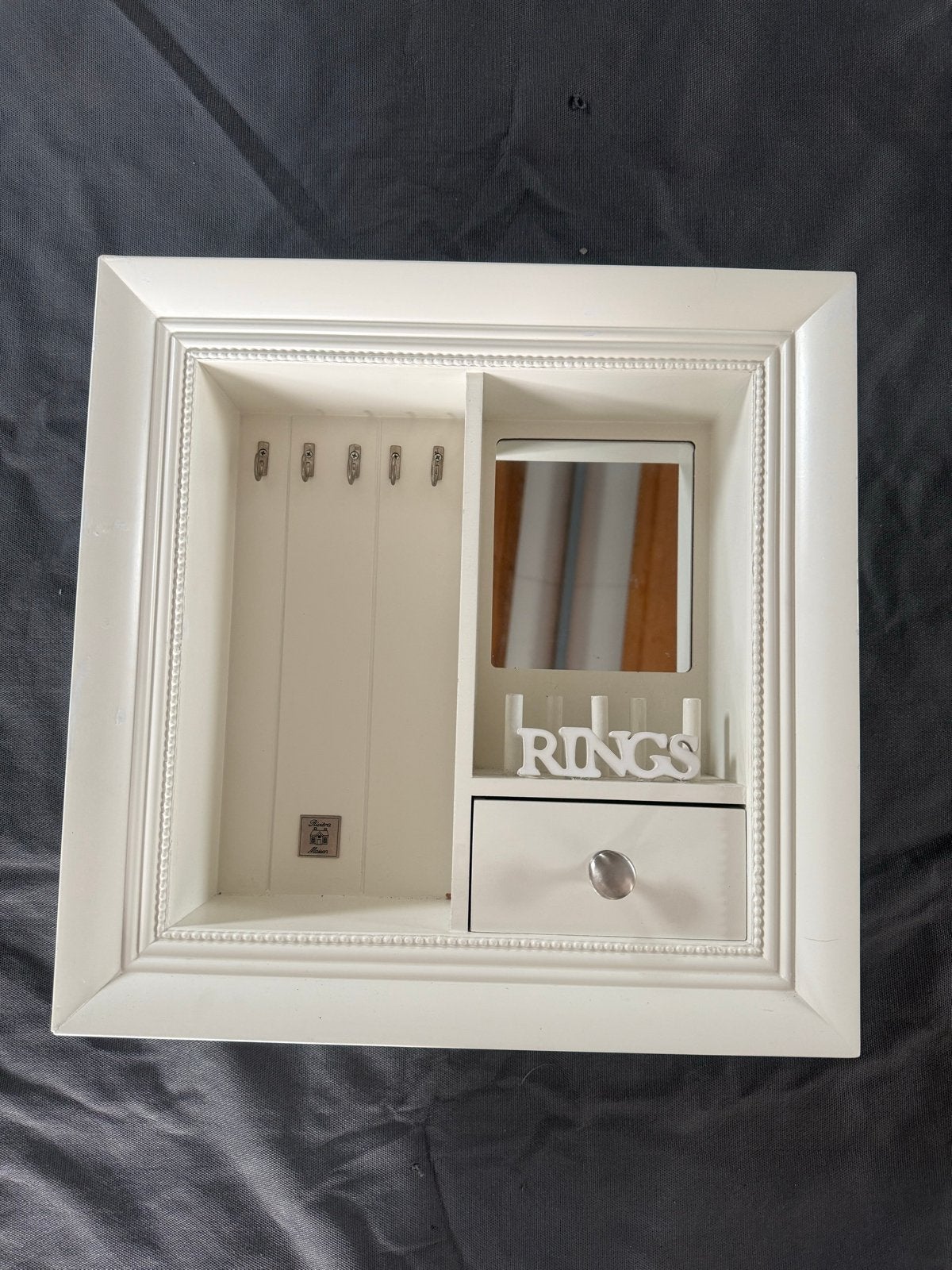 Witte sieraden organizer met spiegel en lade Rivièra maison, Hout, Gebruikt, Ophalen of Verzenden, Modern