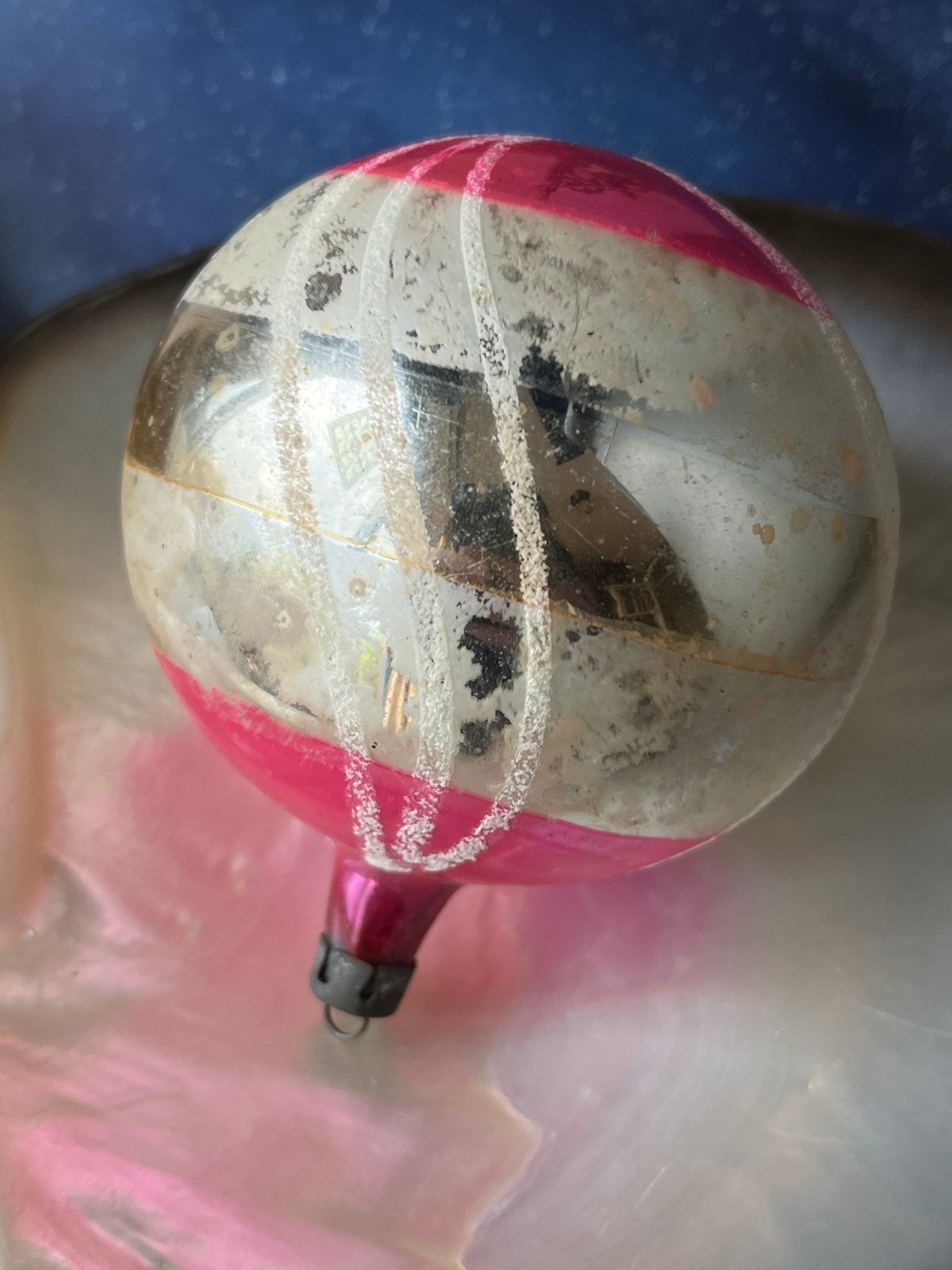 Oude glazen kerstbal (nr 72) met roze, Gebruikt, ., Ophalen of Verzenden, .
