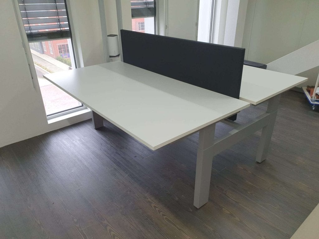 Duo bureau / werkplek met slinger - Wit blad 180x90, Huis en Inrichting, Bureaus, VST, In hoogte verstelbaar, Ophalen of Verzenden
