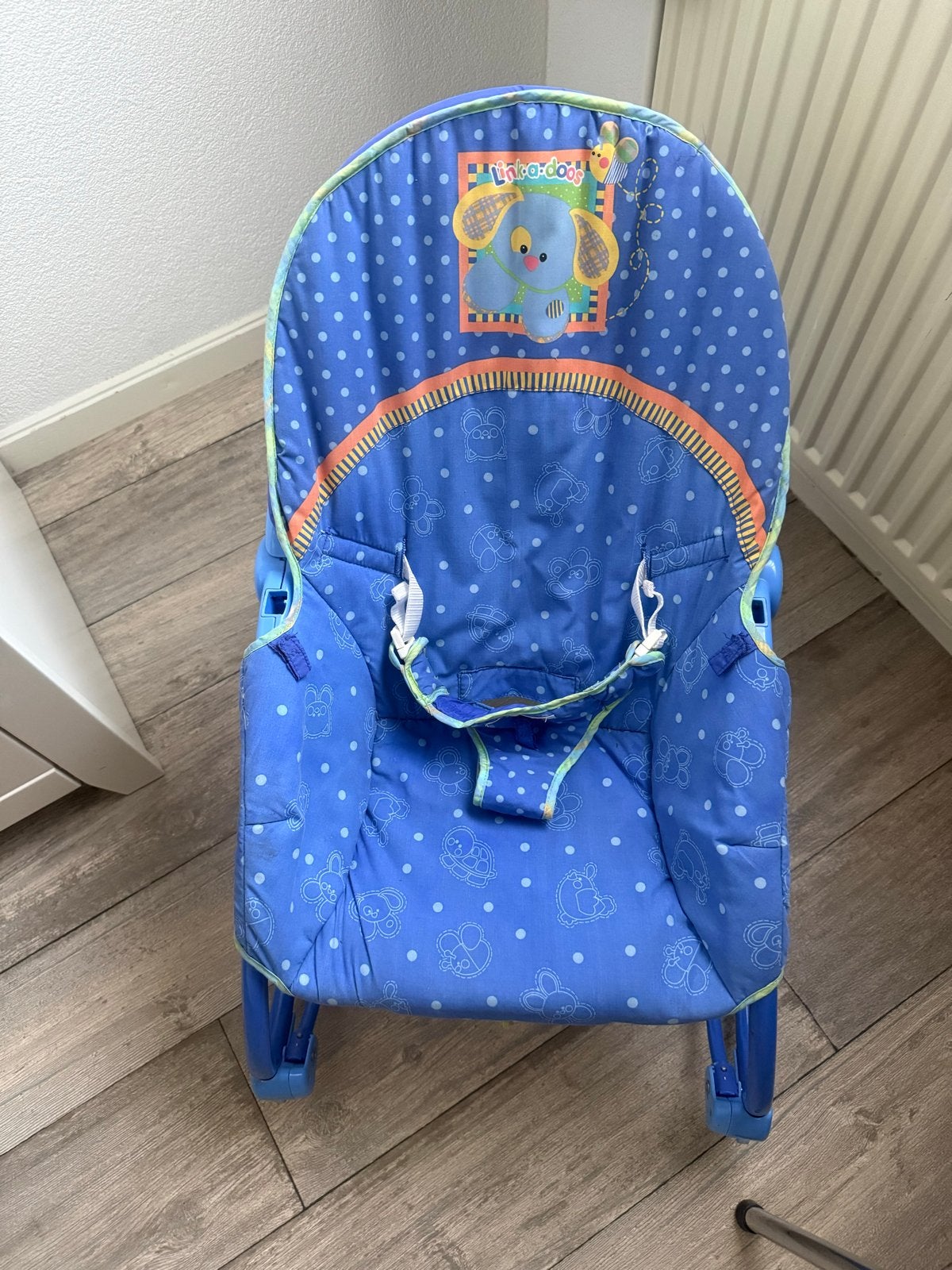 Wipstoeltje blauw met olifantje - Zo goed als nieuw, Wipstoel, Ophalen, Overige merken, Met gordel(s) of riempje(s)