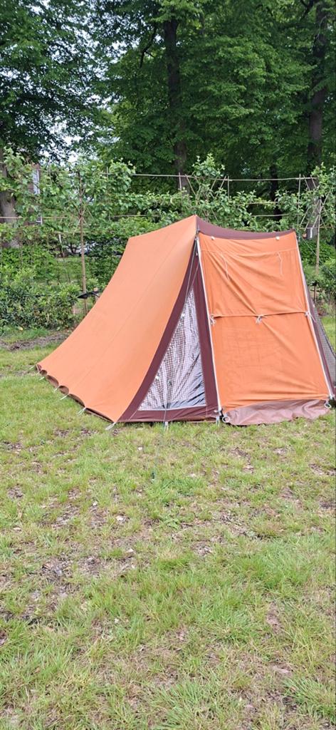 Vintage bruin oranje tent katoen - 2-3 persoons, Ophalen of Verzenden, Gebruikt