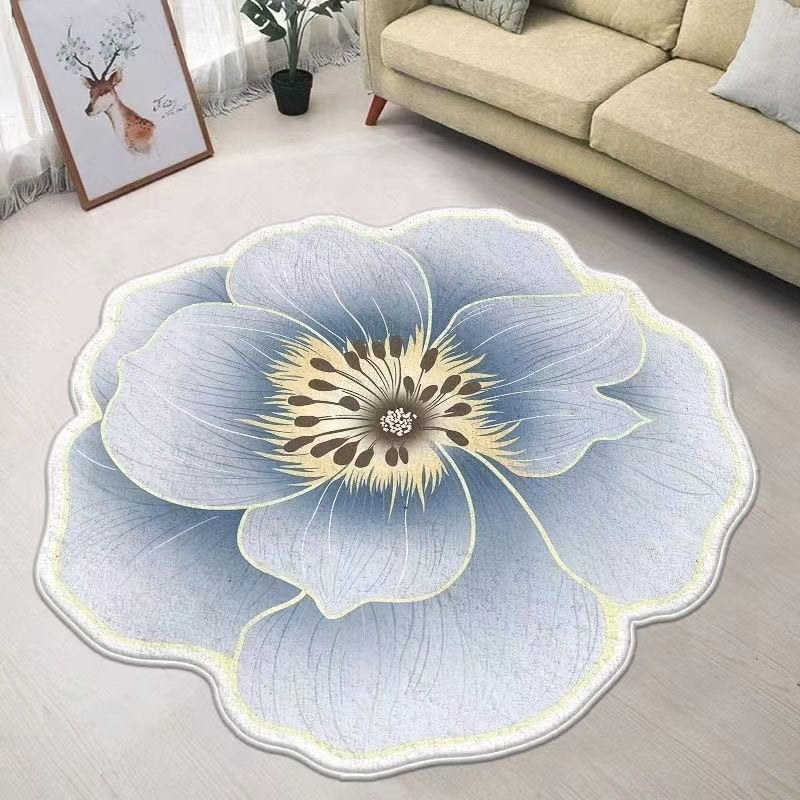 Lichtgrijze Bloem Vloerkleed Kleed Tapijt Mat Vloermat Rond, Verzenden, Nieuw, Grijs, Rond
