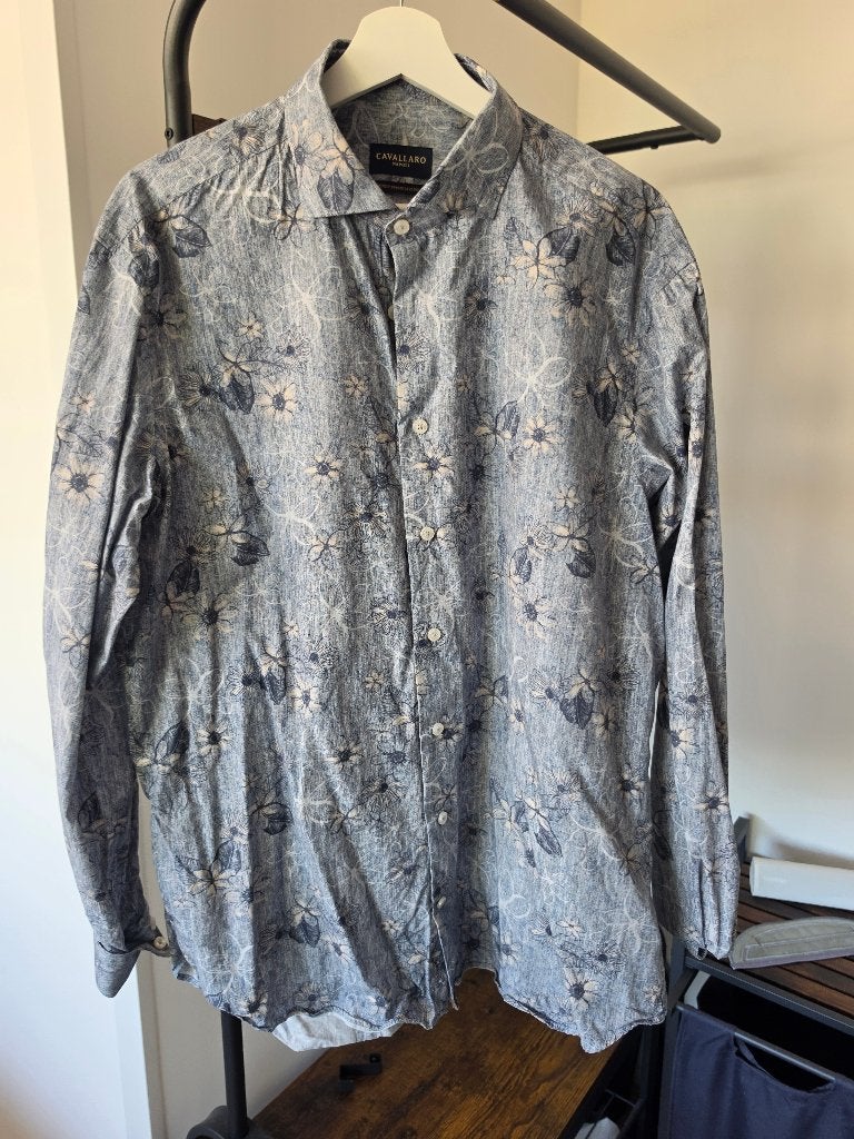 Cavallaro Napoli lichtblauw bloemen overhemd maat 44, Blauw, Ophalen of Verzenden, Zo goed als nieuw, Halswijdte 43/44 (XL)