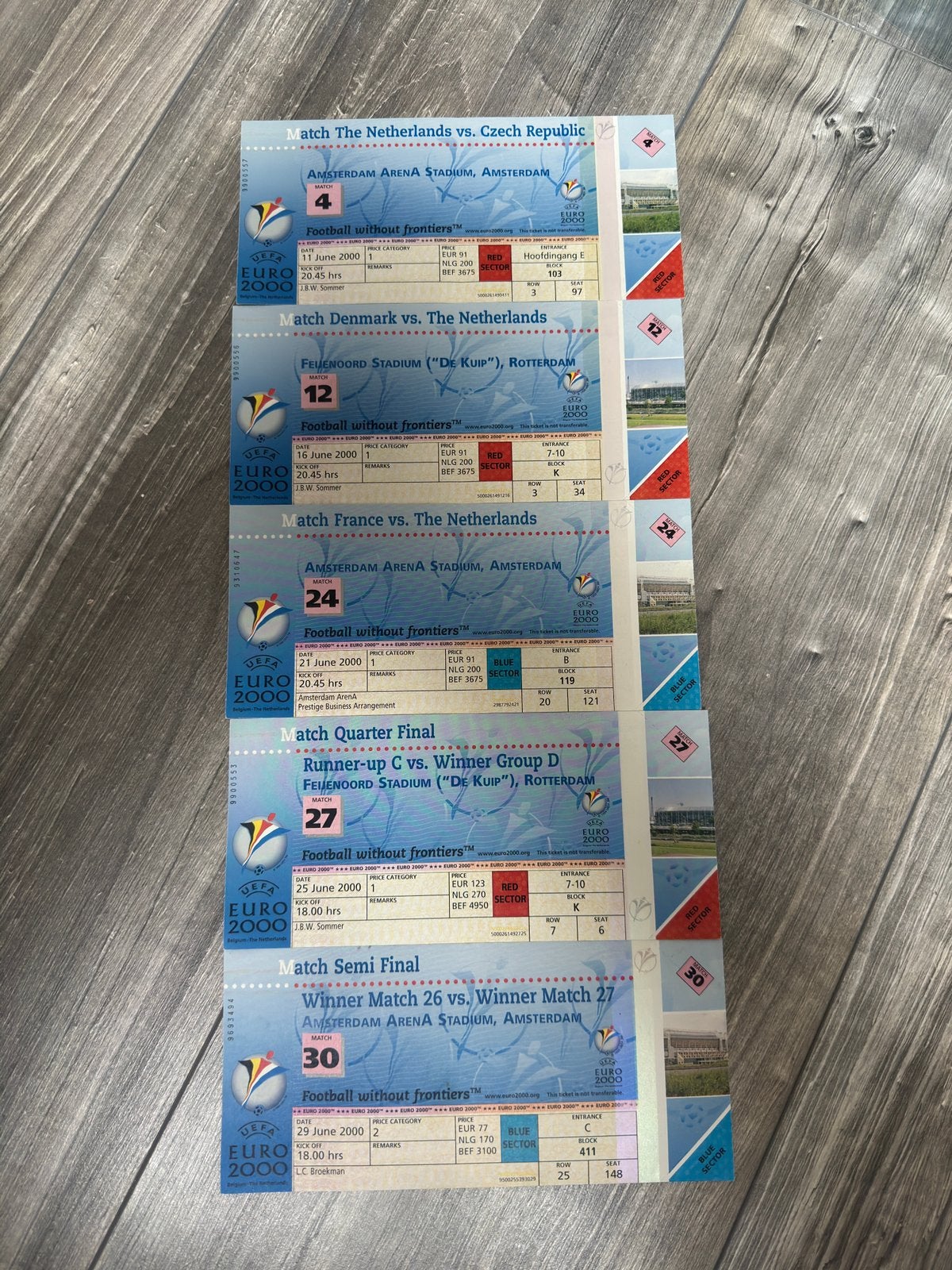 EK2000 5 tickets van het Nederland Elftal, Ophalen of Verzenden, Overige binnenlandse clubs